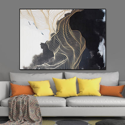 Vivolux | Nordic Abstract Mountain Wandkunst Schwarze Texturierte Oberfläche Leinwanddruck für Schlafzimmer