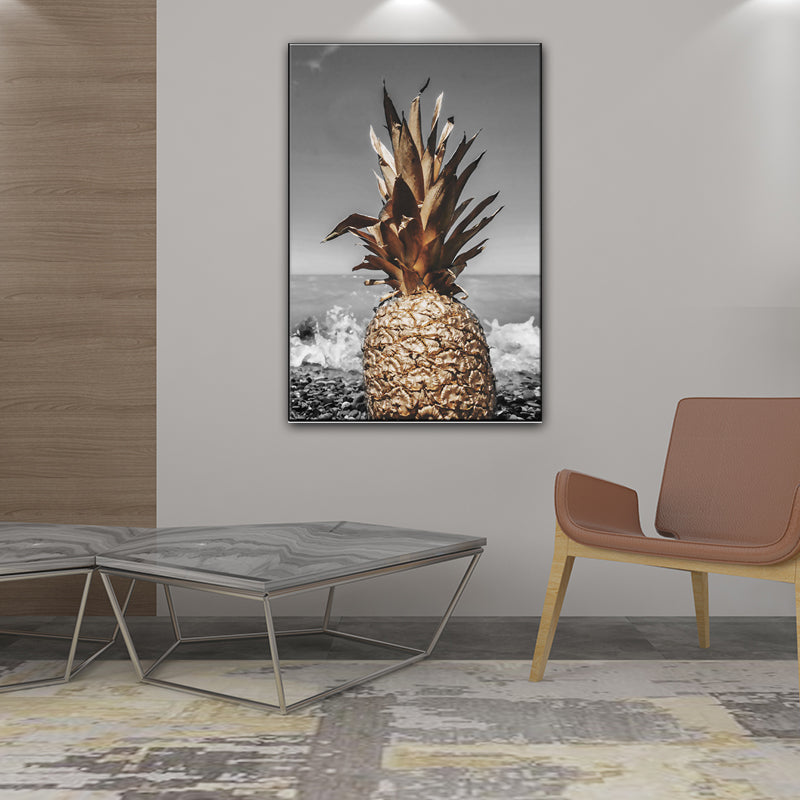 Vivolux | Still Life Ananas Wanddekoration Nordische Leinwand Wandkunst Druck in Braun und Grau für das Schlafzimmer