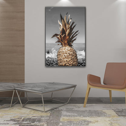 Vivolux | Still Life Ananas Wanddekoration Nordische Leinwand Wandkunst Druck in Braun und Grau für das Schlafzimmer