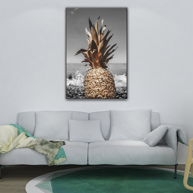 Vivolux | Still Life Ananas Wanddekoration Nordische Leinwand Wandkunst Druck in Braun und Grau für das Schlafzimmer