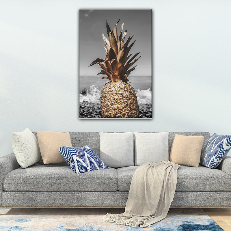 Vivolux | Still Life Ananas Wanddekoration Nordische Leinwand Wandkunst Druck in Braun und Grau für das Schlafzimmer