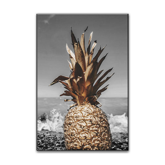 Vivolux | Still Life Ananas Wanddekoration Nordische Leinwand Wandkunst Druck in Braun und Grau für das Schlafzimmer