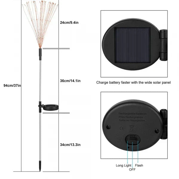 Vivolux | 4 Stück Solar Feuerwerk Gartenlampen - Wetterfeste LED Dekorationsbeleuchtung, Solarenergie für Garten und Patio