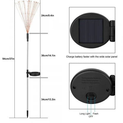 Vivolux | 4 Stück Solar Feuerwerk Gartenlampen - Wetterfeste LED Dekorationsbeleuchtung, Solarenergie für Garten und Patio
