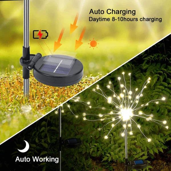 Vivolux | 4 Stück Solar Feuerwerk Gartenlampen - Wetterfeste LED Dekorationsbeleuchtung, Solarenergie für Garten und Patio