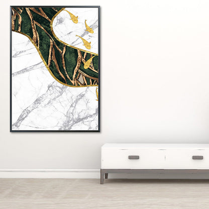 Vivolux | Fisch Flock Wandkunst Dekor Texturiertes Zeitgenössisches Küchencanvasdruck in Weiß und Gold