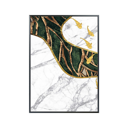 Vivolux | Fisch Flock Wandkunst Dekor Texturiertes Zeitgenössisches Küchencanvasdruck in Weiß und Gold