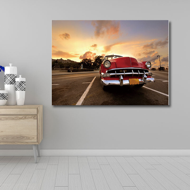 Vivolux | Modernistische Foto Klassieke Auto Canvasprint Helder Kleur Textuuroverzicht Wandkunst voor Jongenskamer