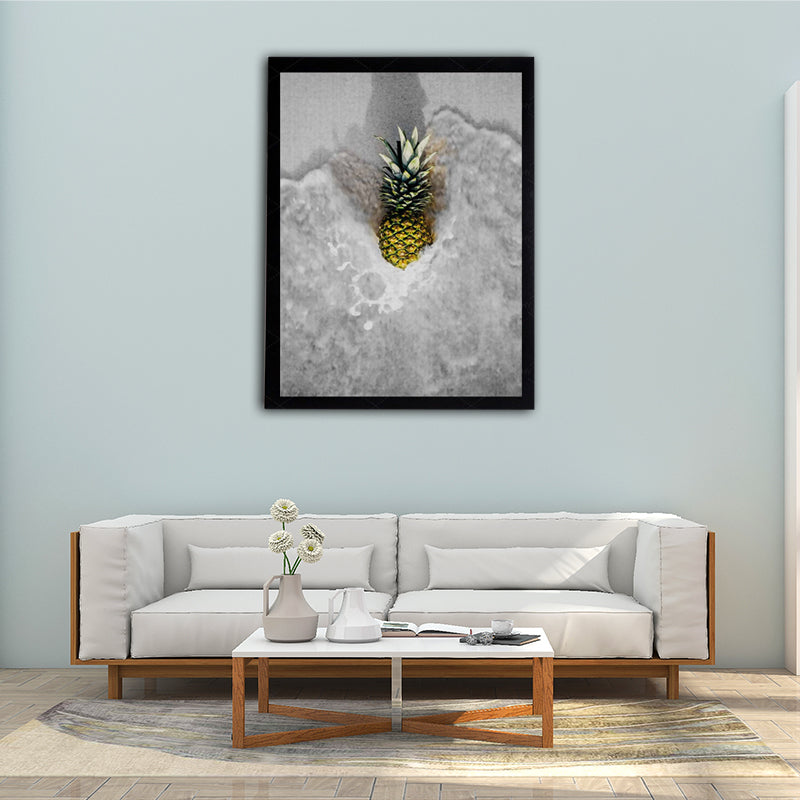 Vivolux | Fotografische Ananas und Wasser Leinwand Wandkunst für das Wohnzimmer, Grau und Gelb