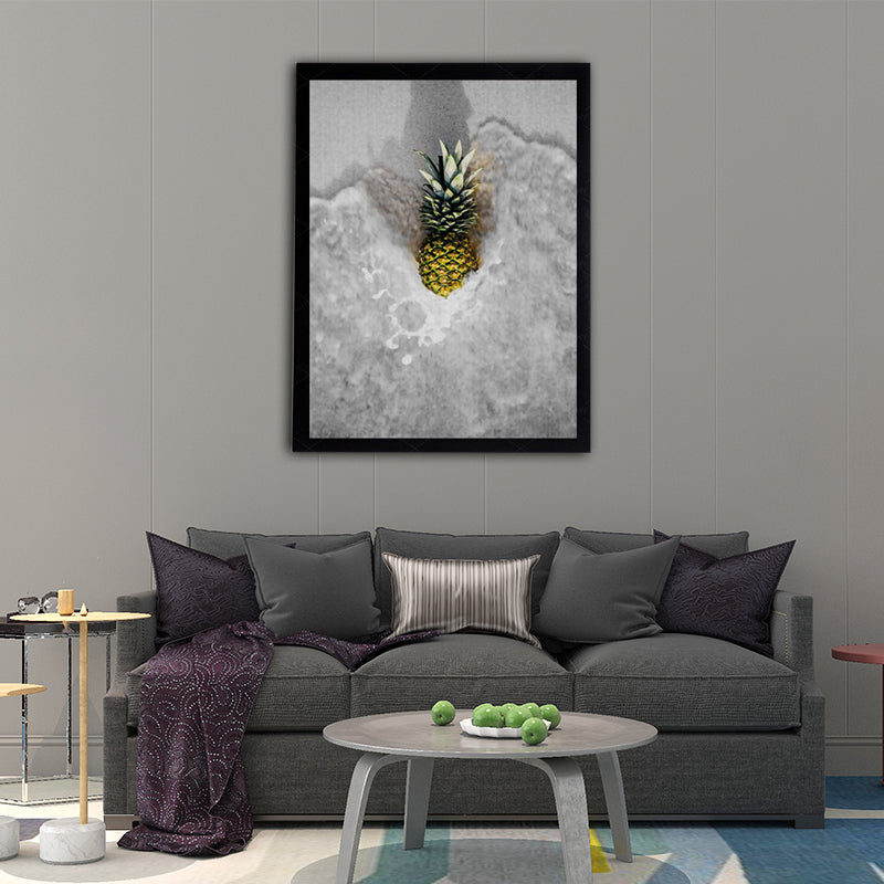 Vivolux | Fotografische Ananas und Wasser Leinwand Wandkunst für das Wohnzimmer, Grau und Gelb