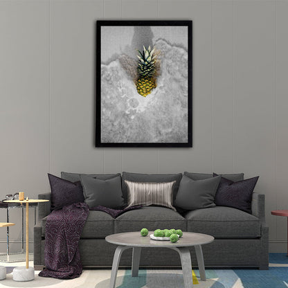 Vivolux | Fotografische Ananas und Wasser Leinwand Wandkunst für das Wohnzimmer, Grau und Gelb