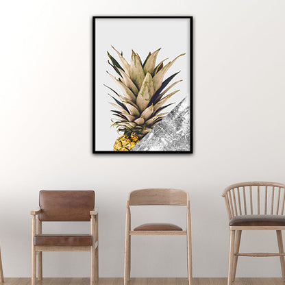 Vivolux | Gelbe Ananas Fotografische Kunstdruck Obst Nordische Texturierte Leinwand für Esszimmer