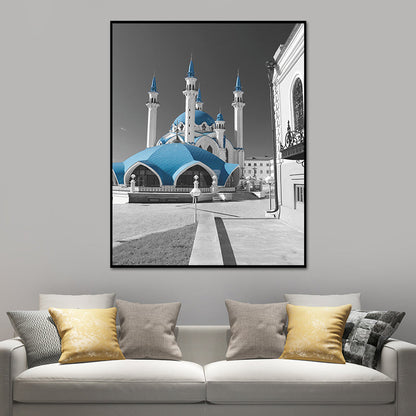 Vivolux | Global Inspired Castle Wall Art Canvas Textured Blue Wall Decor for Sitting Room