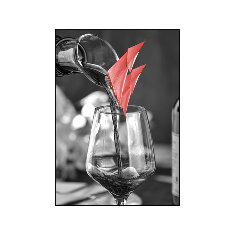 Vivolux | Gemischte Medien Weinglas Kunstdruck für das Esszimmer, Rot und Grau, Texturierte Oberfläche