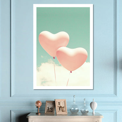 Vivolux | Hartvormige Ballonnen Muurkunst Roze en Groen Modernistische Canvas Print voor Meisjeskamer