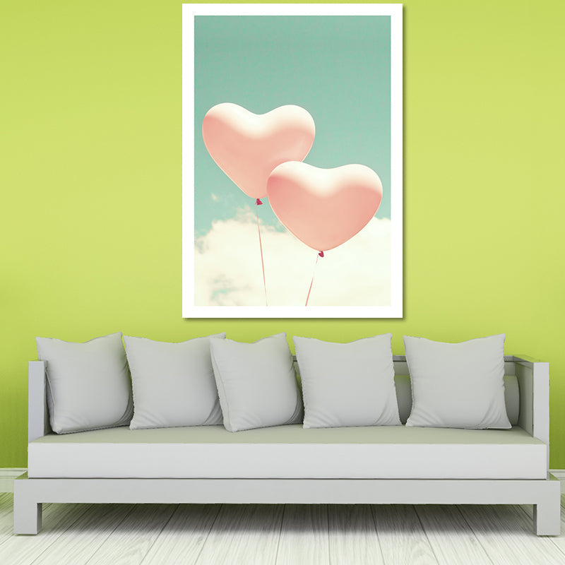 Vivolux | Hartvormige Ballonnen Muurkunst Roze en Groen Modernistische Canvas Print voor Meisjeskamer