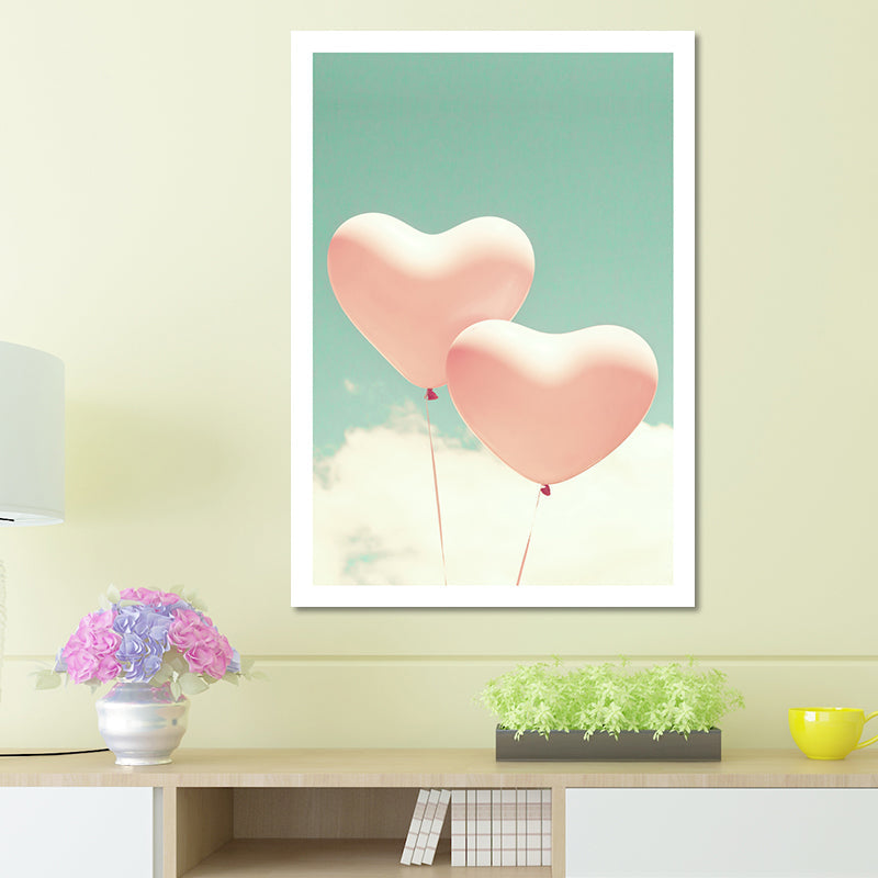 Vivolux | Hartvormige Ballonnen Muurkunst Roze en Groen Modernistische Canvas Print voor Meisjeskamer