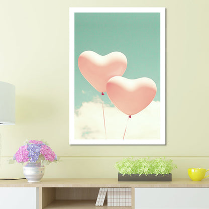 Vivolux | Hartvormige Ballonnen Muurkunst Roze en Groen Modernistische Canvas Print voor Meisjeskamer