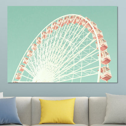 Vivolux | Ferris Wheel Wandkunstprint Moderne Texturierte Leinwand in Rosa auf Grün für das Kinderzimmer