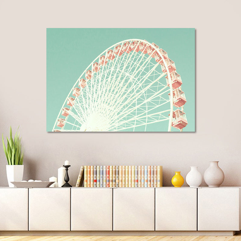 Vivolux | Ferris Wheel Wandkunstprint Moderne Texturierte Leinwand in Rosa auf Grün für das Kinderzimmer