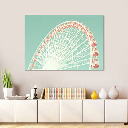 Vivolux | Ferris Wheel Wandkunstprint Moderne Texturierte Leinwand in Rosa auf Grün für das Kinderzimmer