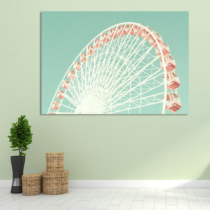 Vivolux | Ferris Wheel Wandkunstprint Moderne Texturierte Leinwand in Rosa auf Grün für das Kinderzimmer