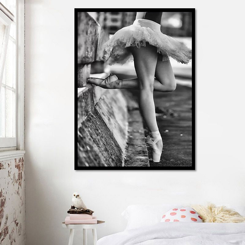 Vivolux | Retro Foto Ballerina Üben Leinwand Kunst Grau Mädchen Schlafzimmer Wanddekoration, Texturiert