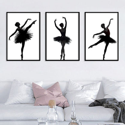 Vivolux | Schwarze Ballerina Silhouette Wandkunst Tanz Vintage Texturierte Leinwanddruck für Mädchenzimmer