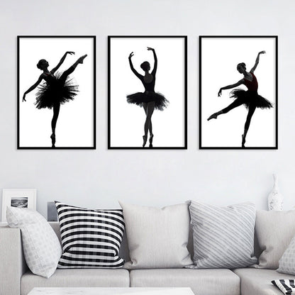 Vivolux | Schwarze Ballerina Silhouette Wandkunst Tanz Vintage Texturierte Leinwanddruck für Mädchenzimmer