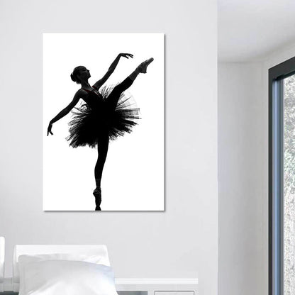 Vivolux | Schwarze Ballerina Silhouette Wandkunst Tanz Vintage Texturierte Leinwanddruck für Mädchenzimmer