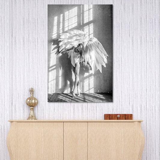 Vivolux | Vintage Ballerina Wandkunst Leinwand Texturiert Grau Wanddekoration für Wohnzimmer
