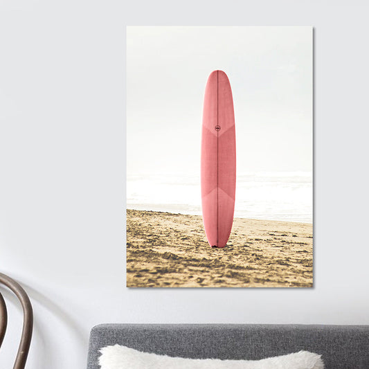 Vivolux | Rosa Meer Surfbrett Leinwanddruck Texturierte Oberfläche Tropische Haus Innenwand Kunst Dekor