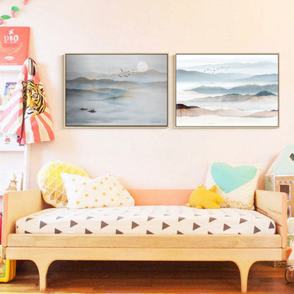 Vivolux | Chinesische Nebelgebirge Wandkunst Leichte Farbtexturierte Leinwandmalerei für Schlafzimmer