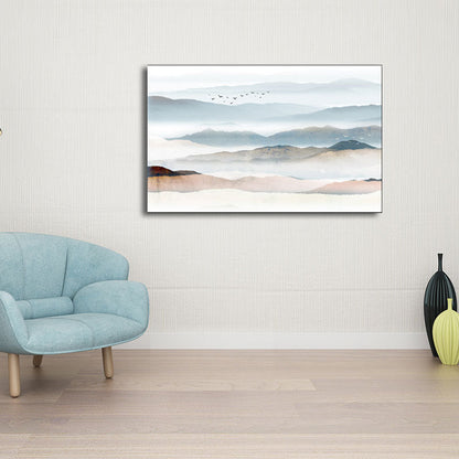 Vivolux | Chinesische Nebelgebirge Wandkunst Leichte Farbtexturierte Leinwandmalerei für Schlafzimmer