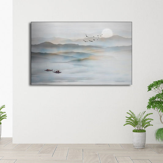 Vivolux | Chinesische Nebelgebirge Wandkunst Leichte Farbtexturierte Leinwandmalerei für Schlafzimmer