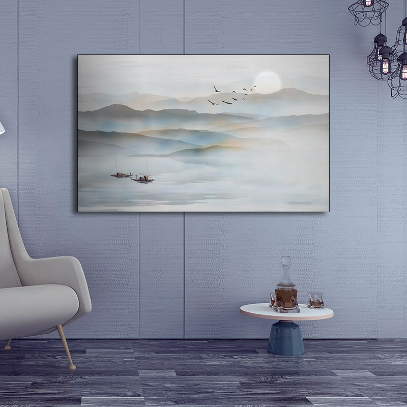 Vivolux | Chinesische Nebelgebirge Wandkunst Leichte Farbtexturierte Leinwandmalerei für Schlafzimmer