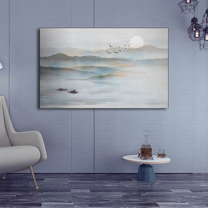 Vivolux | Chinesische Nebelgebirge Wandkunst Leichte Farbtexturierte Leinwandmalerei für Schlafzimmer