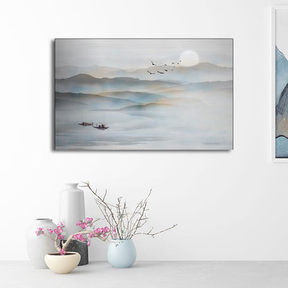 Vivolux | Chinesische Nebelgebirge Wandkunst Leichte Farbtexturierte Leinwandmalerei für Schlafzimmer