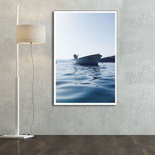 Vivolux | Foto Boot und Fluss Leinwanddruck Blau Moderner Stil Wandkunst für Hausinterieur