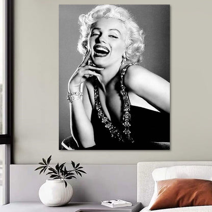 Vivolux | Foto Druck Marilyn Monroe Leinwand Retro Klassisch Superstar Wandkunst in Schwarz und Weiß