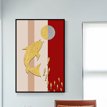 Vivolux | Rosa-Gold Asiatische Wandkunst Dekor Fisch Spielender Ball Leinwanddruck für Esszimmer