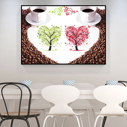 Vivolux | Koffie en Boom Print Canvas Moderne Textuur Muurkunst in Rood voor Eetkamer