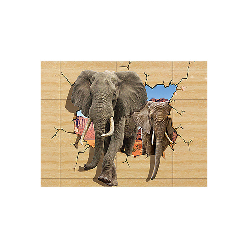 Vivolux | Gemischte Medien Moderne Leinwand Wandkunst mit Elefant, der durch das Barrierenmuster in Gelb bricht