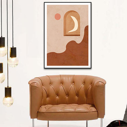 Vivolux | Leinwandbraun Wandkunst-Druck Skandinavischer Mond auf dem Panel und Sonnenmalerei für die Wohnkultur