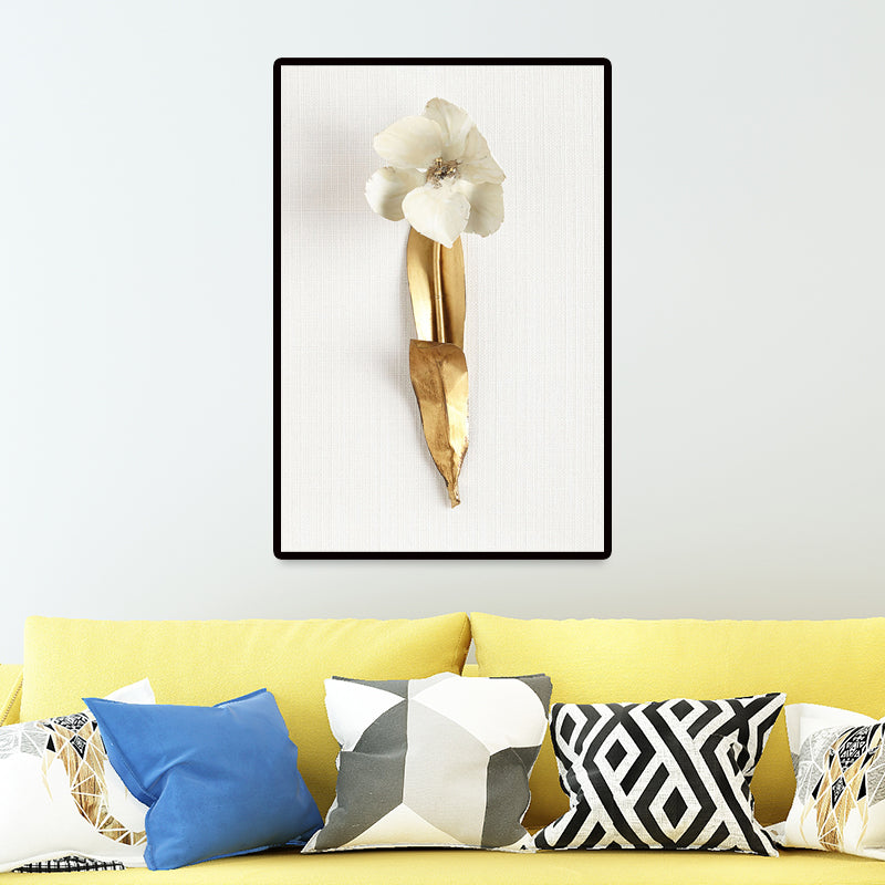 Vivolux | Fotografie Blumenstrauß Leinwand Wandkunst für das Wohnzimmer, Gold und Weiß, Textur