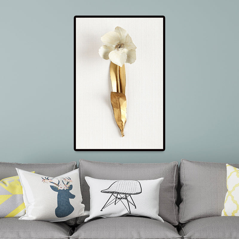 Vivolux | Fotografie Blumenstrauß Leinwand Wandkunst für das Wohnzimmer, Gold und Weiß, Textur