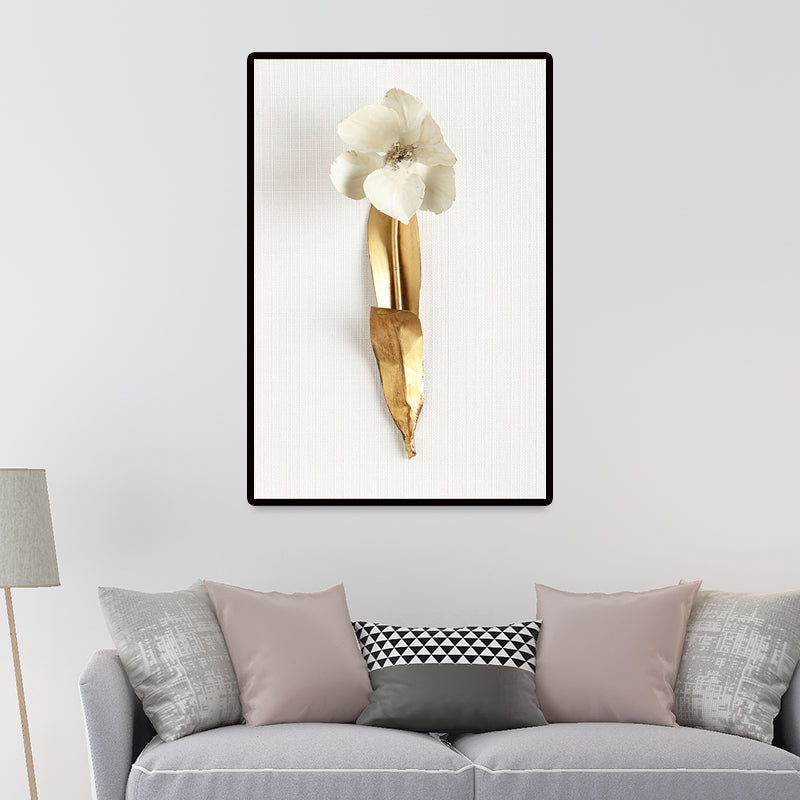 Vivolux | Fotografie Blumenstrauß Leinwand Wandkunst für das Wohnzimmer, Gold und Weiß, Textur