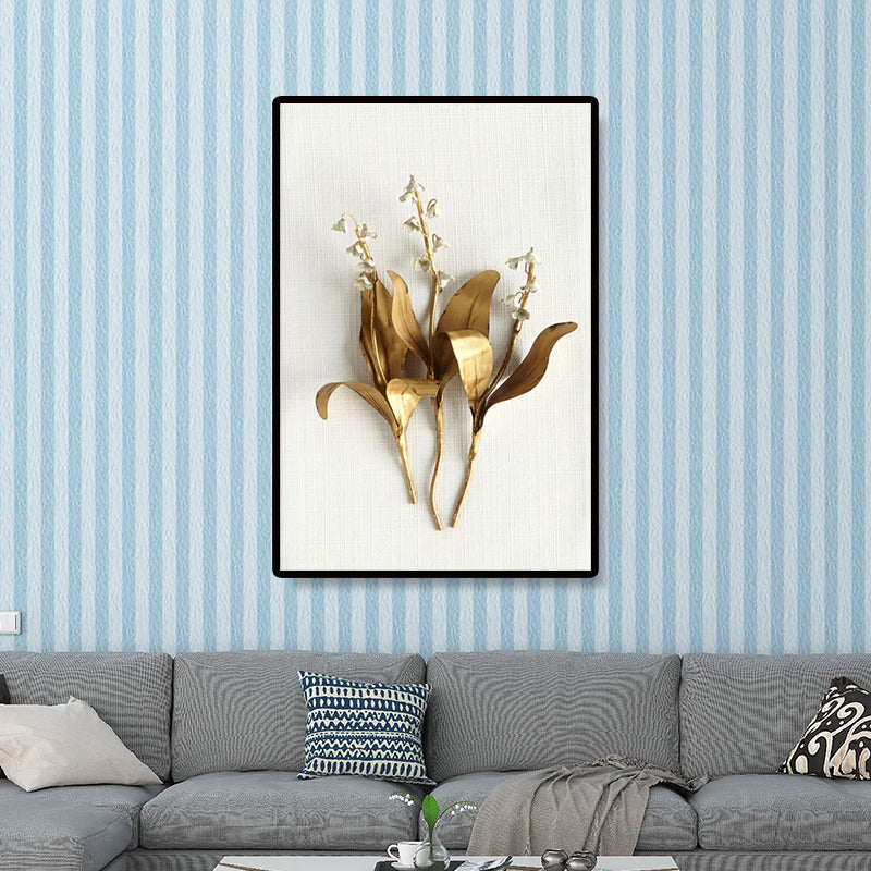 Vivolux | Fotografie Blumenstrauß Leinwand Wandkunst für das Wohnzimmer, Gold und Weiß, Textur