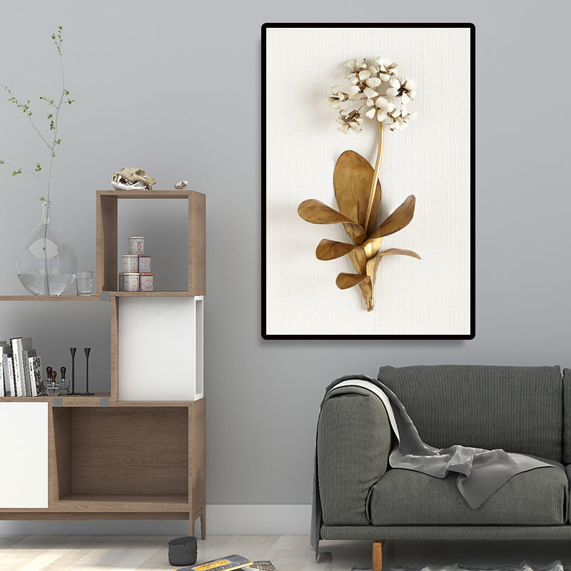Vivolux | Fotografie Blumenstrauß Leinwand Wandkunst für das Wohnzimmer, Gold und Weiß, Textur