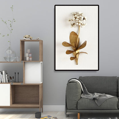 Vivolux | Fotografie Blumenstrauß Leinwand Wandkunst für das Wohnzimmer, Gold und Weiß, Textur